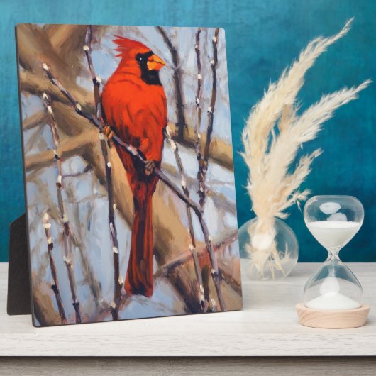 Schöner Roter Kardinal Bird in Bare Tree Fotoplatte (Seite)