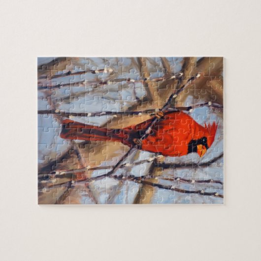 Schöner Roter Kardinal Bird in Bare Tree Puzzle (Horizontal)