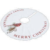 Schöner Roter Kardinal, frohe Weihnachten Leinenimitat Weihnachtsbaumdecke (Schrägansicht)