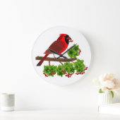 Schöner Roter Kardinal Große Wanduhr (Zuhause)