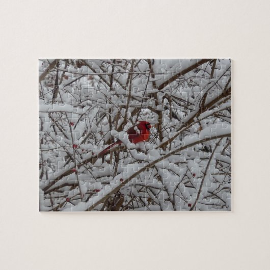 Schöner Roter Kardinal im schneebedeckten Baumpuzz Puzzle (Horizontal)