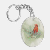 Schöner Roter Kardinal Rustikale Wasserfarbe Schlüsselanhänger (Vorderseite links)