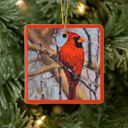 Schöner roter Kardinalvogel im Baum Keramikornament (Baum)