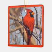 Schöner roter Kardinalvogel im Baum Keramikornament (Links)