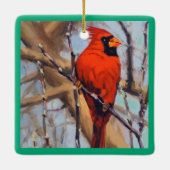 Schöner roter Kardinalvogel im Baum Keramikornament (Rückseite)