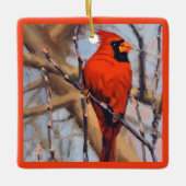 Schöner roter Kardinalvogel im Baum Keramikornament (Vorderseite)