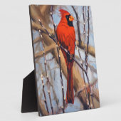 Schöner roter Kardinalvogel im kahlen Baum Fotoplatte (Seite)
