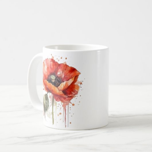 Schöner roter Mohn in Aquarellfarbe Kaffeetasse (Vorderseite Links)