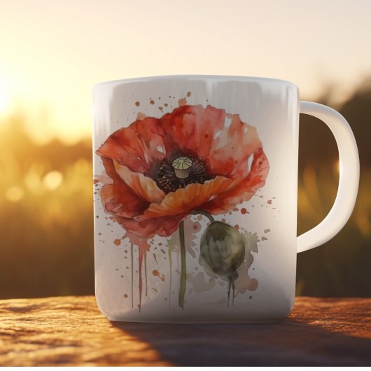 Schöner roter Mohn in Aquarellfarbe Kaffeetasse