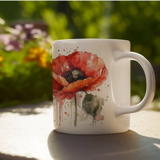 Schöner roter Mohn in Aquarellfarbe Kaffeetasse