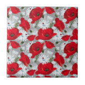 Schöner roter Mohn, weiße Molsen und Ladybug Fliese (Vorderseite)