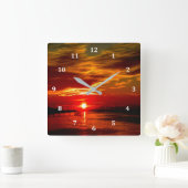 Schöner Roter Sonnenuntergang Quadratische Wanduhr (Zuhause)