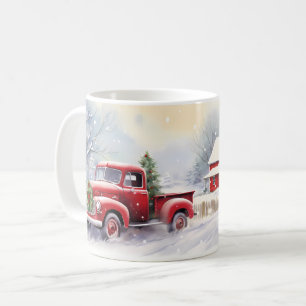 Schöner roter vintage Lastwagen winterliche Landsc Kaffeetasse