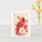 schöner roter Vogel auf einer Karte (Gelbe Blume)