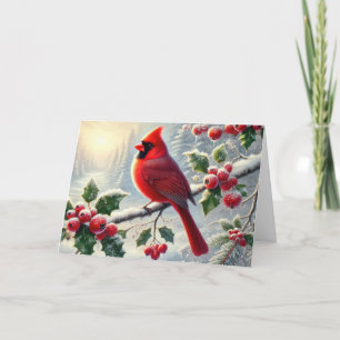Schöner roter Weihnachtskardinal Feiertagskarte