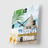 Schöner Sandstrand Seashell Quadratische Wanduhr (Winkel)