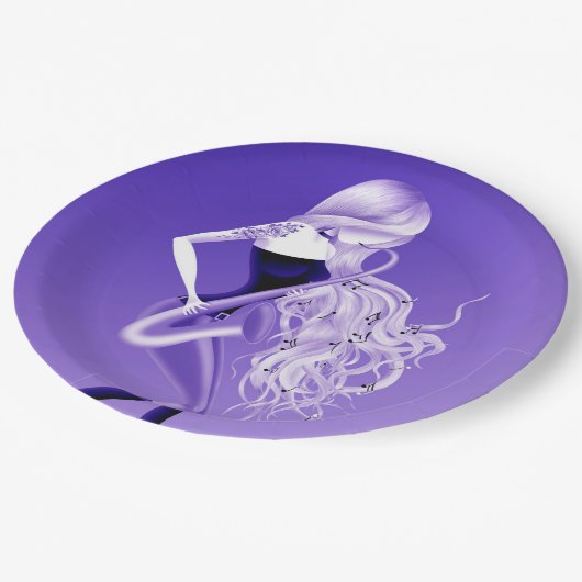 Schöner Saxophonist Bluebell Pappteller (Schrägansicht)