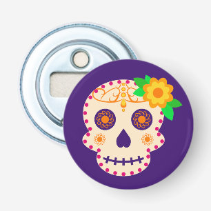 Schöner Schädel mit Blume Día de los Muertos Flaschenöffner