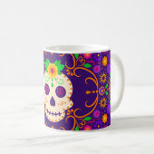 Schöner Schädel mit Blume Día de los Muertos Kaffeetasse (VorderseiteRechts)