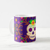 Schöner Schädel mit Blume Día de los Muertos Kaffeetasse (Vorderseite Links)