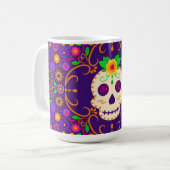 Schöner Schädel mit Blume Día de los Muertos Kaffeetasse (Vorderseite Links)