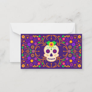 Schöner Schädel mit Blume Día de los Muertos Mitteilungskarte