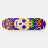 Schöner Schädel mit Blume Día de los Muertos Skateboard (Horizontal)