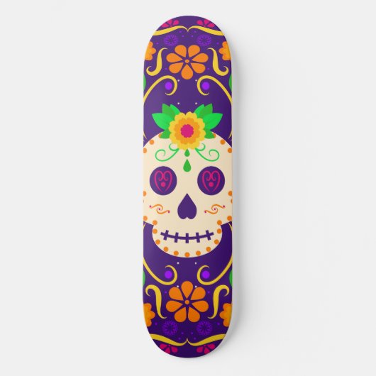 Schöner Schädel mit Blume Día de los Muertos Skateboard (Vorderseite)