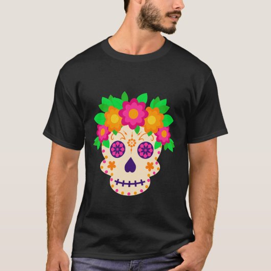 Schöner Schädel mit Blume Día de los Muertos T-Shirt (Vorderseite)