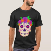 Schöner Schädel mit Blume Día de los Muertos T-Shirt (Vorderseite)