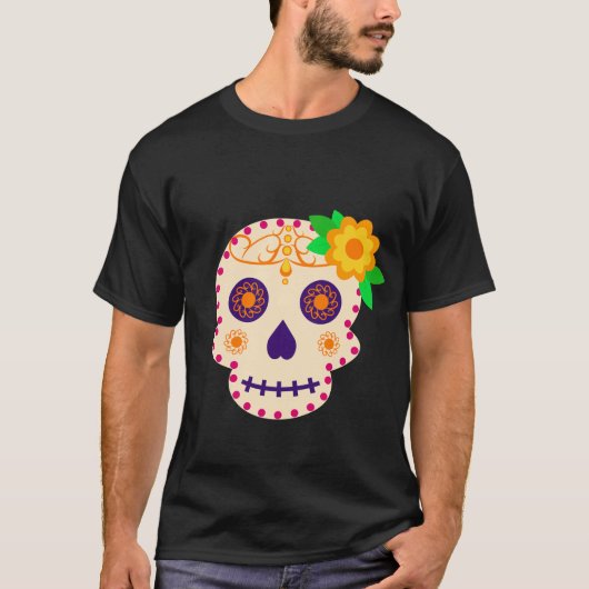 Schöner Schädel mit Blume Día de los Muertos T-Shirt (Vorderseite)