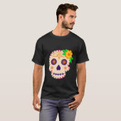 Schöner Schädel mit Blume Día de los Muertos T-Shirt (Vorne ganz)