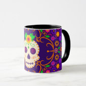 Schöner Schädel mit Blume Día de los Muertos Tasse (VorderseiteRechts)