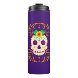 Schöner Schädel mit Blume Día de los Muertos Thermosbecher