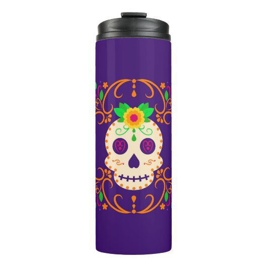 Schöner Schädel mit Blume Día de los Muertos Thermosbecher (Vorderseite)
