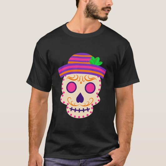 Schöner Schädel mit Sombrero Día de los Muertos T-Shirt (Vorderseite)
