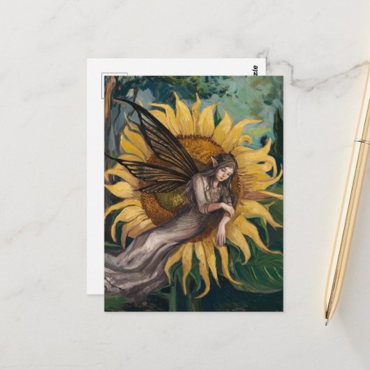 Schöner Schlaf am Sonnenblumen Postkarte (Vorderseite/Rückseite Beispiel)