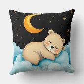 Schöner Schlafbär auf Wolken unter Mondlicht Kissen (Rückseite)