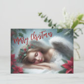Schöner Schlafengel mit Poinsettias Feiertagskarte (Stehend Vorderseite)