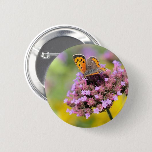 Schöner Schmetterling auf Blumen Button (Vorne & Hinten)
