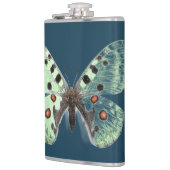 Schöner Schmetterling auf dunkelblauer Flasche Flachmann (Links)