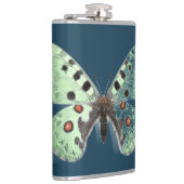 Schöner Schmetterling auf dunkelblauer Flasche Flachmann (Rechts)