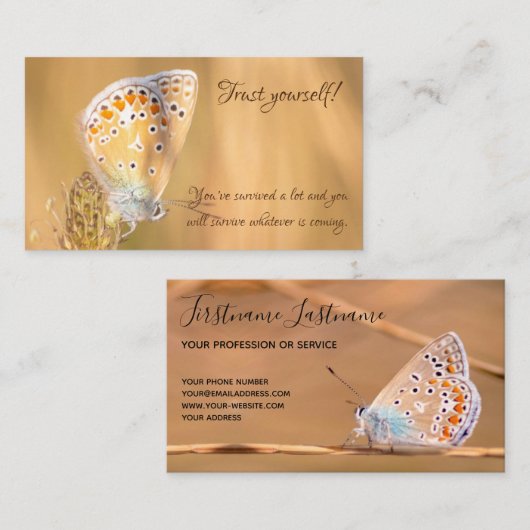 Schöner Schmetterling mit motivierend Anführungsbu Visitenkarte (Vorne/Hinten)