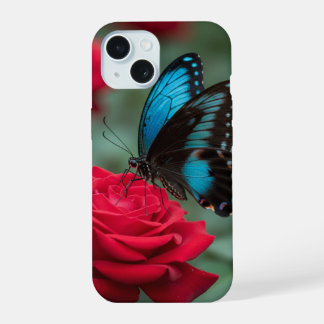 Schöner Schmetterling Rote Rose - iPhone 15 Hülle