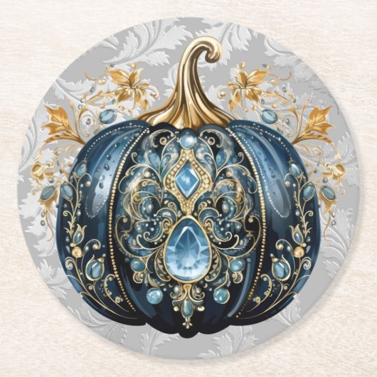 Schöner, schmuckfreier Kürbis in Blau und Gold Runder Pappuntersetzer (Vorderseite)