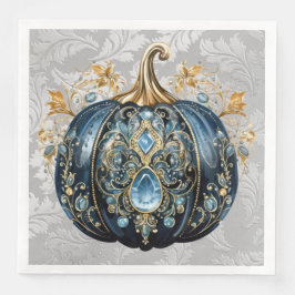 Schöner, schmuckfreier Kürbis in Blau und Gold Serviette