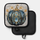 Schöner, schmuckfreier Kürbis in Blau und Gold Topflappen (Vorderseite/Rückseite)