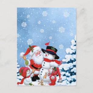 schöner Schneemann und Weihnachtsmann Postkarte