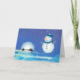 Schöner Schneemann, weiße schneebedeckte Welt blau Feiertagskarte