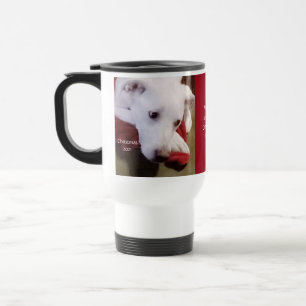 Schöner, schneeweißer Welpenhund Red Christmas Reisebecher